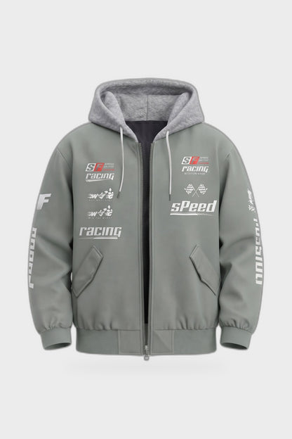 Men's hooded bomber jacket with racing graphic print and ribbed cuffs – 11