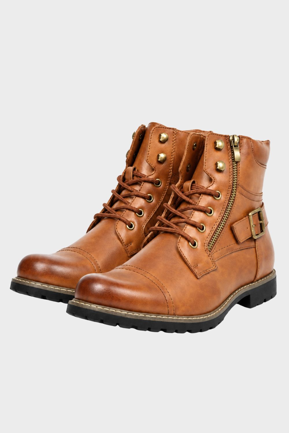 Men's brown lace-up combat boots with chunky lug sole