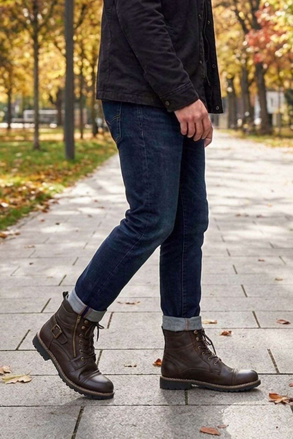 Men's chestnut combat boots for casual fall outfits