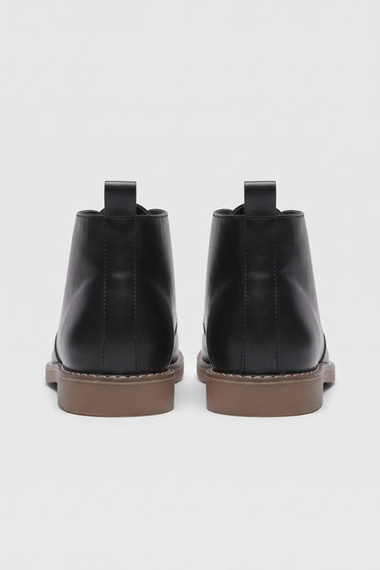 Men's Lace-Up Desert Boots | Round Toe — Black — shoe_back — on model