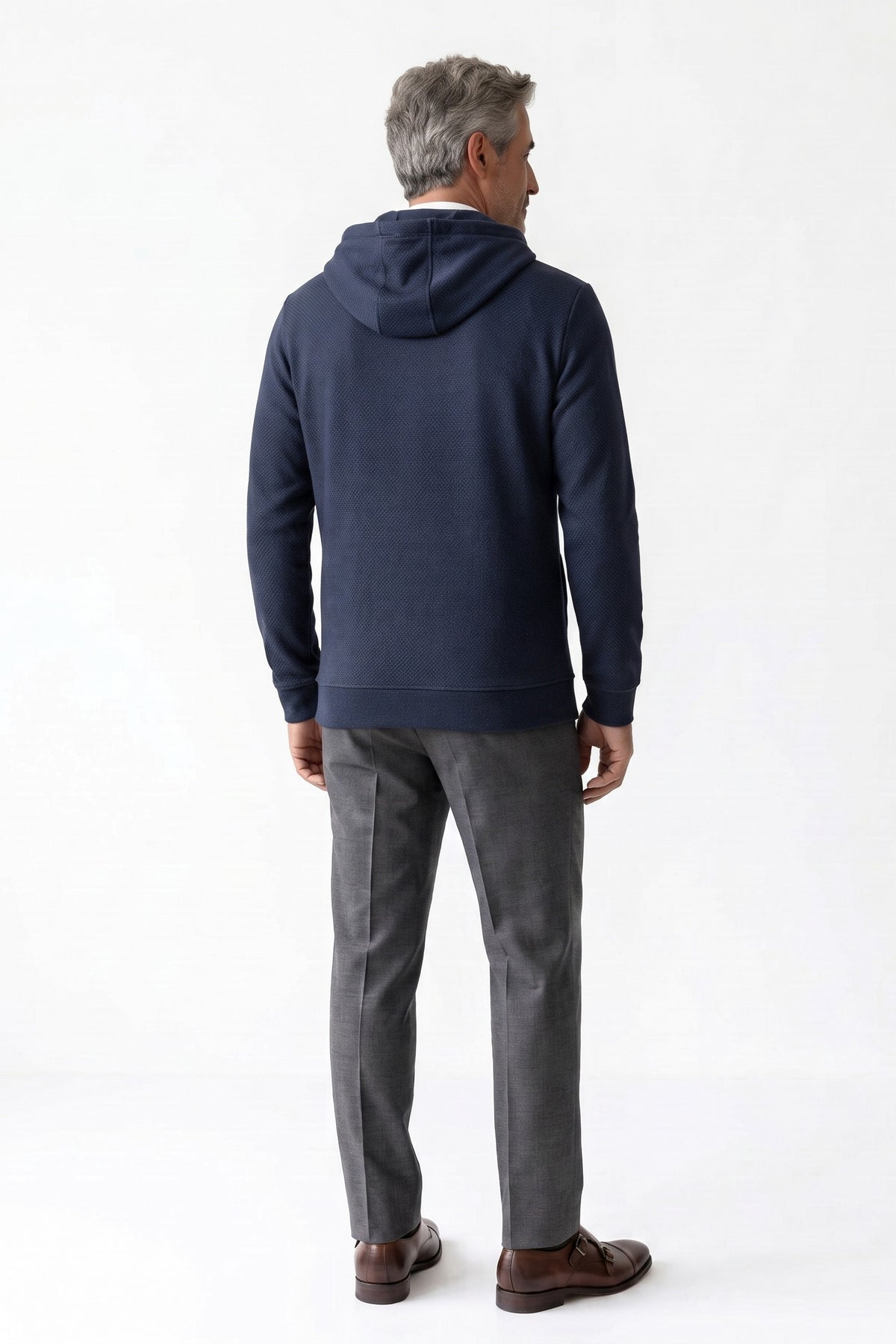 Men's Lace-Up Hoodie | Kangaroo Pocket — Blue — back view — on model