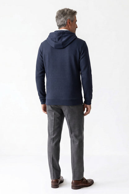 Men's Lace-Up Hoodie | Kangaroo Pocket — Blue — back view — on model