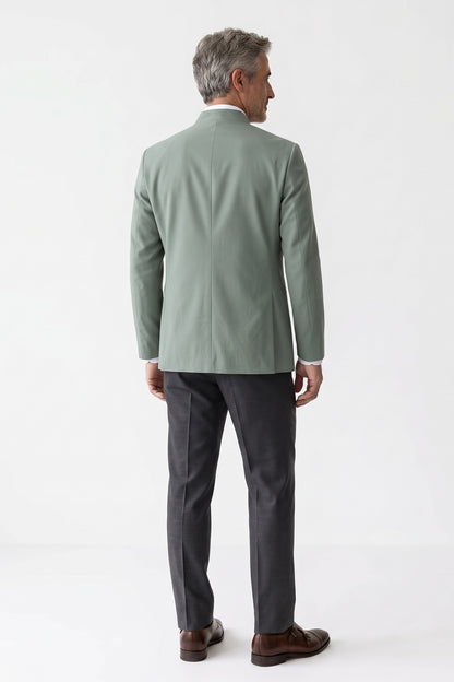 Men's Mandarin Collar Blazer | Fitted — Green — back view — on model
