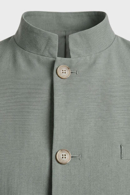 Men's Mandarin Collar Blazer | Fitted — Green — detail — on model