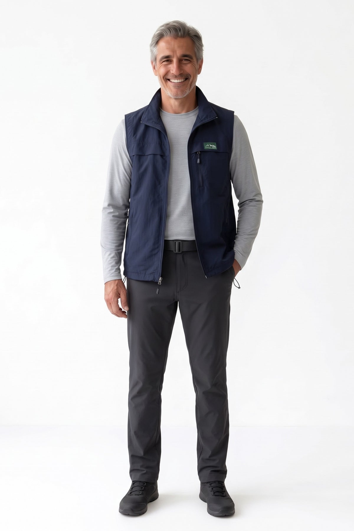 Men's Outdoor Vest | Stand Collar — Dark Blue — front view — on model