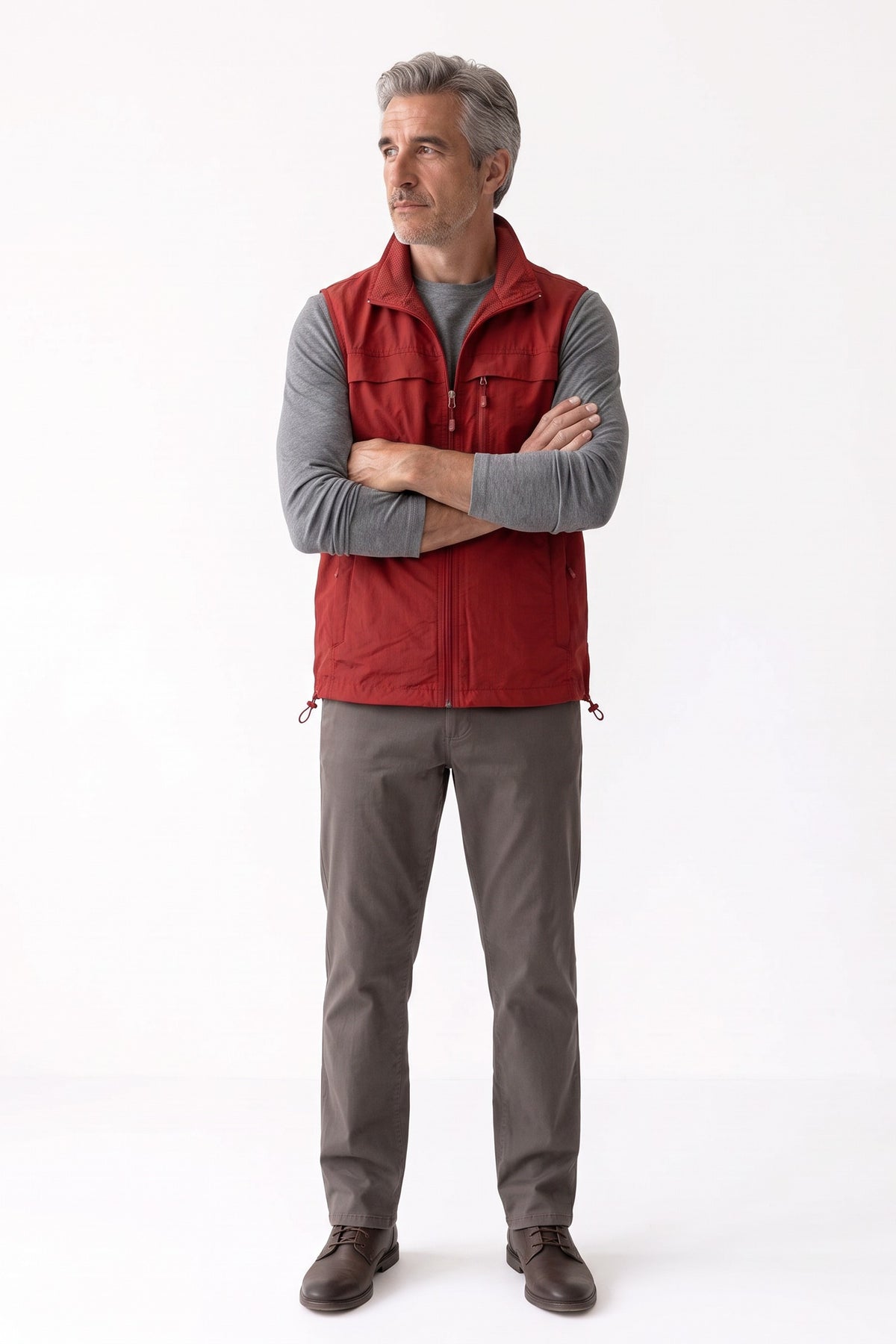 Men's Outdoor Vest | Stand Collar — Red — front view — on model