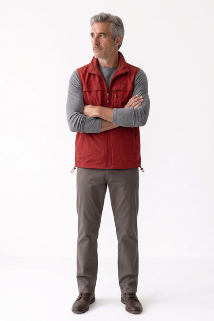Men's Outdoor Vest | Stand Collar — Red — front view — on model