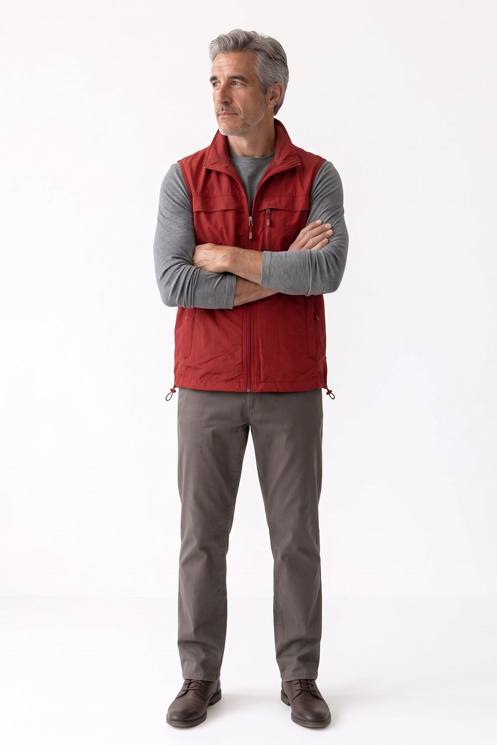 Men's Outdoor Vest | Stand Collar — Red — front view — on model