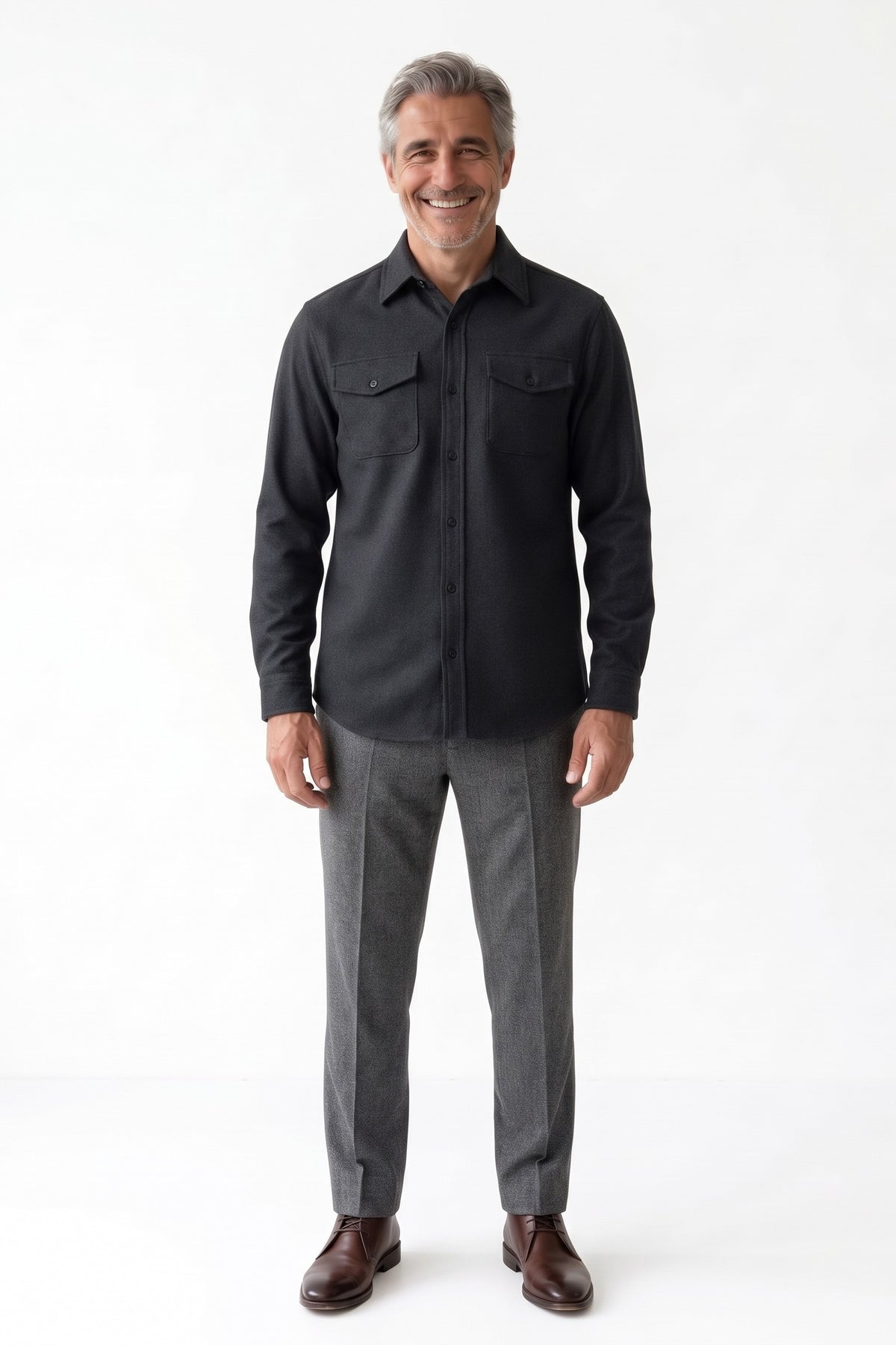 Men's Overshirt Jacket | Button-Up Front — Black — front view — on model
