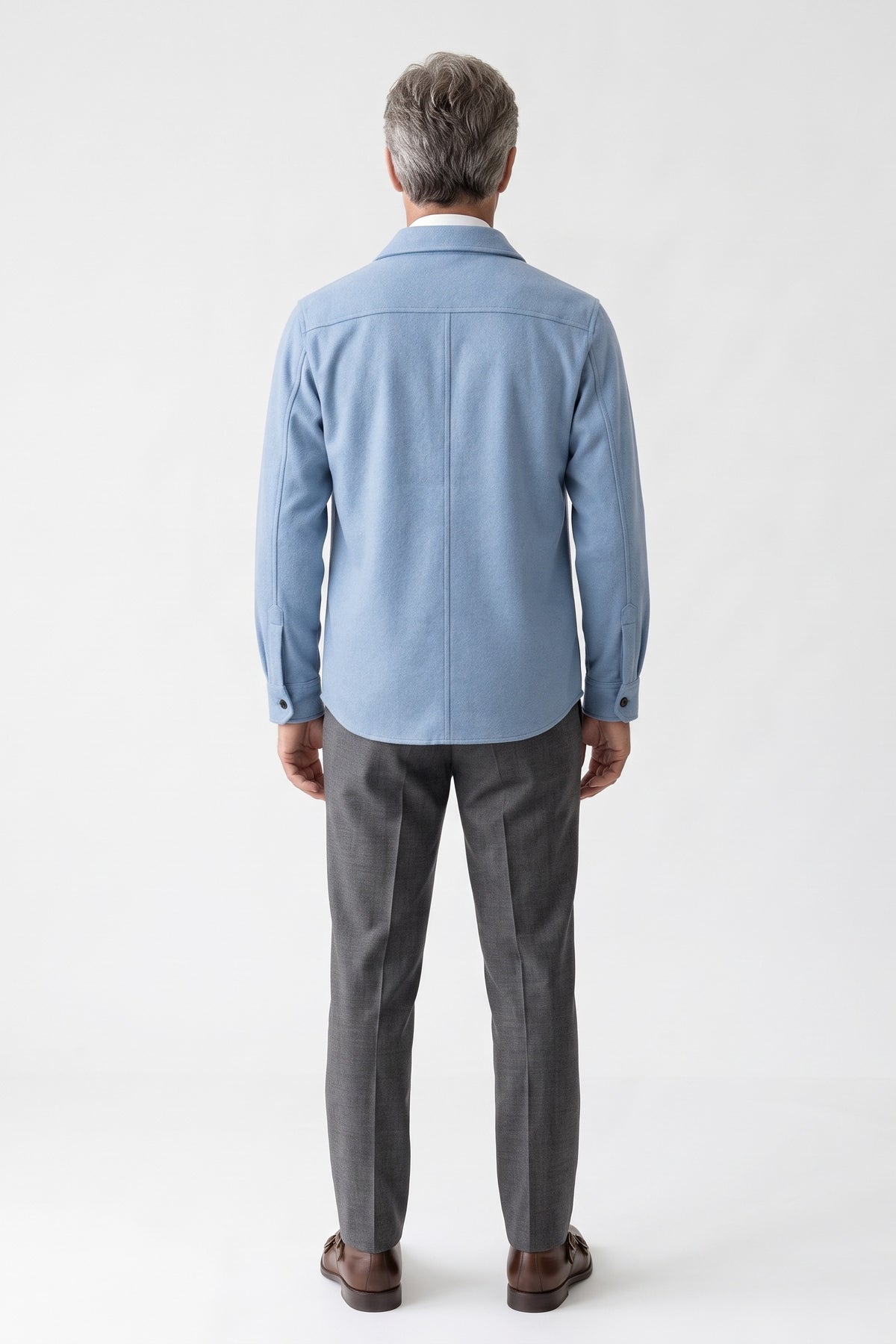 Men's Overshirt Jacket | Button-Up Front — Blue — back view — on model