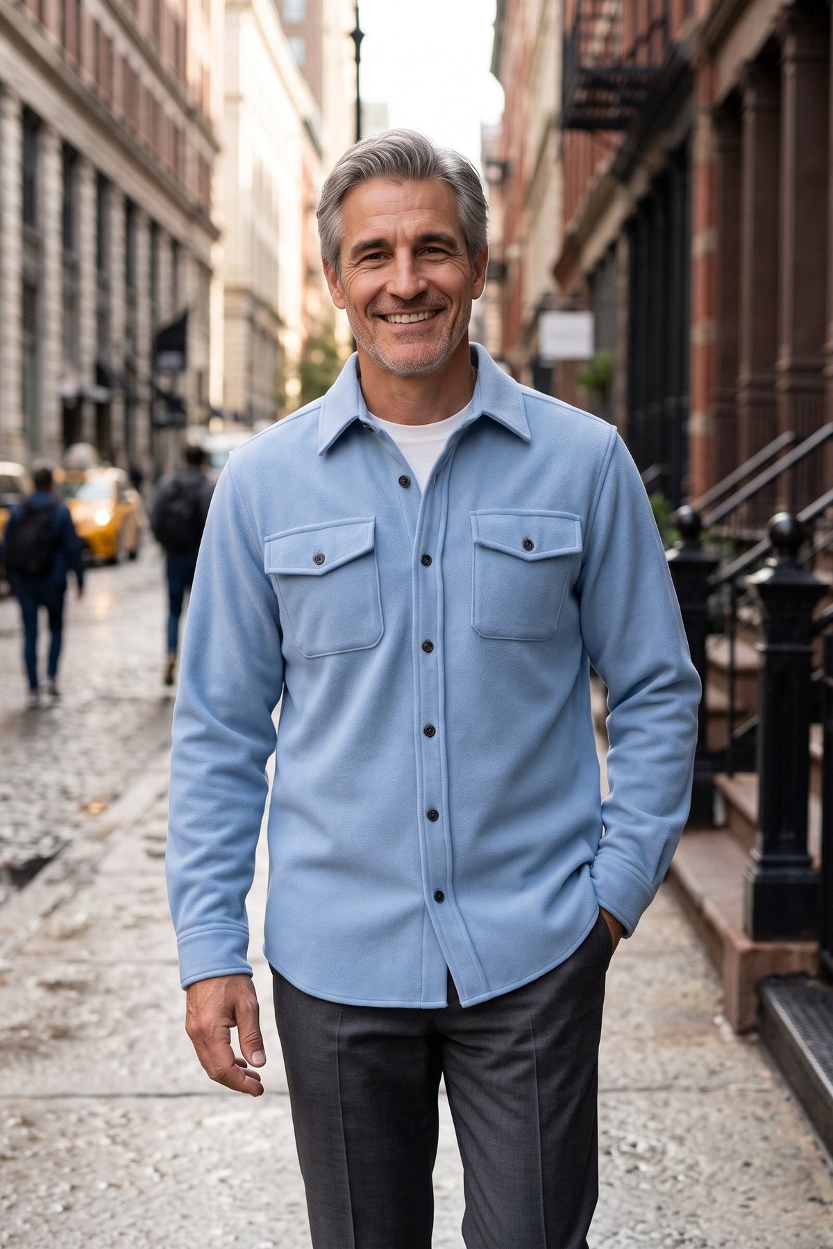 Men's Overshirt Jacket | Button-Up Front — Blue — lifestyle — on model