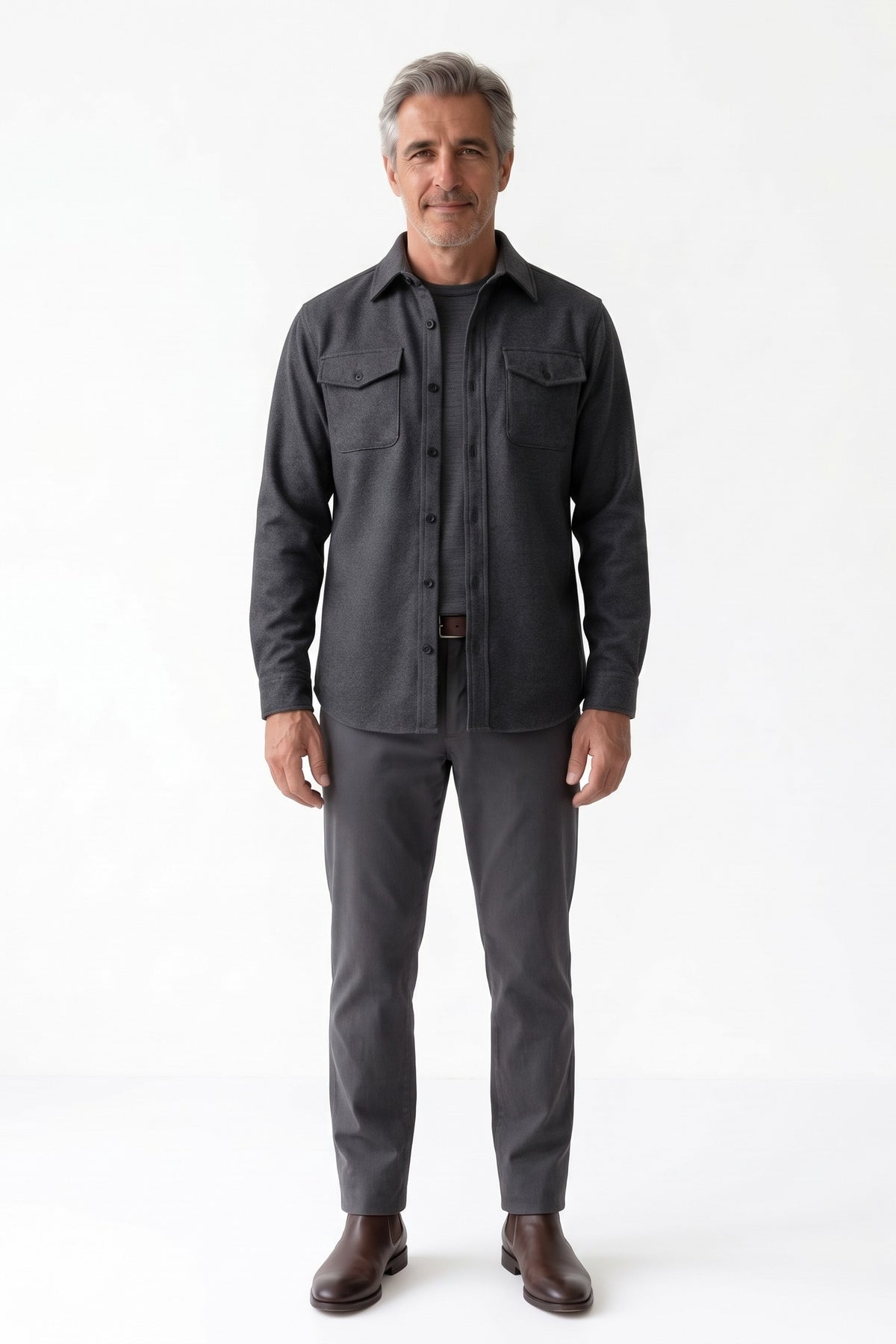 Men's Overshirt Jacket | Button-Up Front — Dark Grey — front view — on model