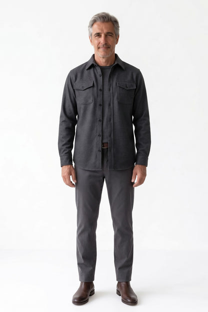 Men's Overshirt Jacket | Button-Up Front — Dark Grey — front view — on model