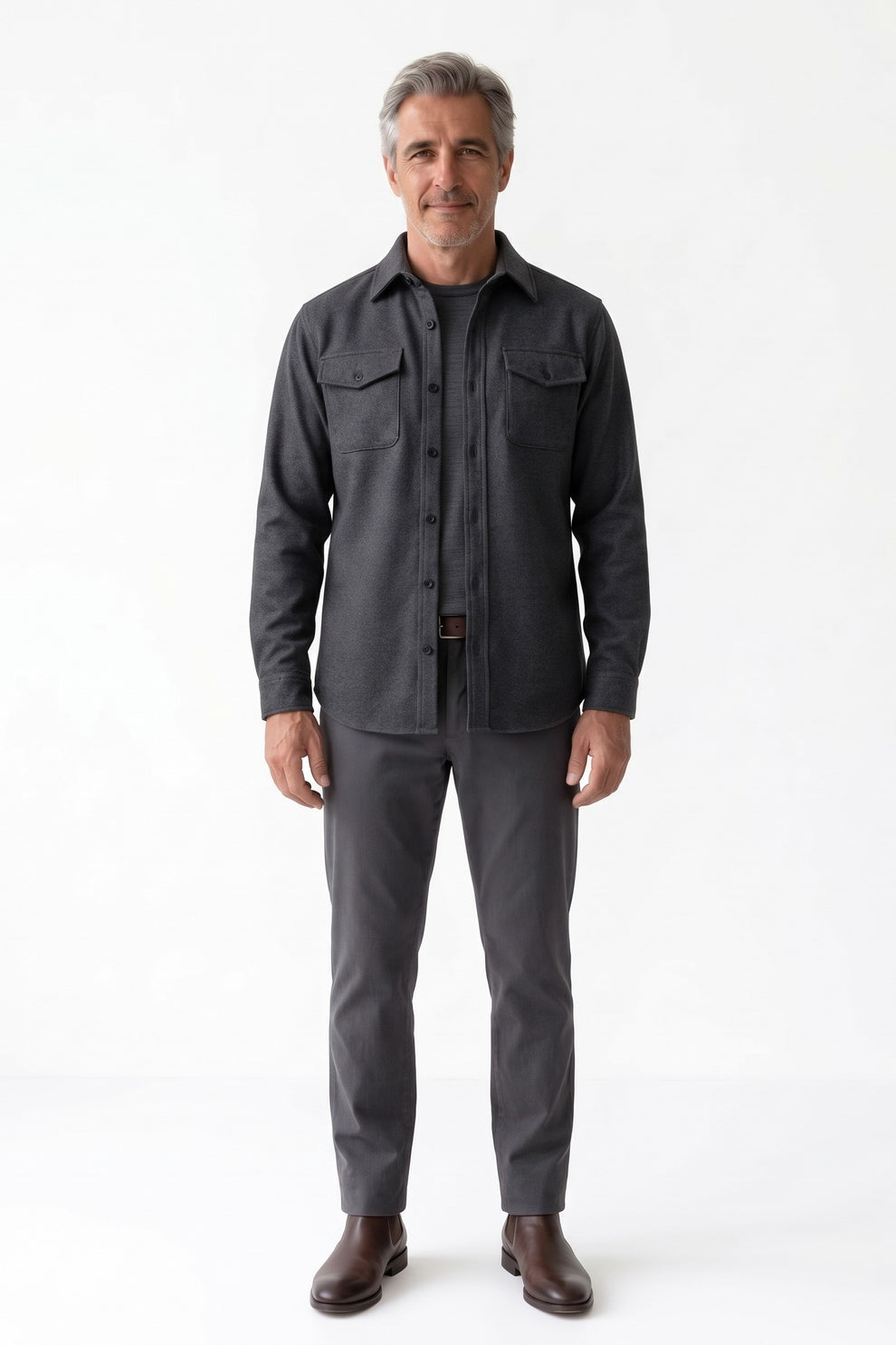 Men's Overshirt Jacket | Button-Up Front — Dark Grey — front view — on model