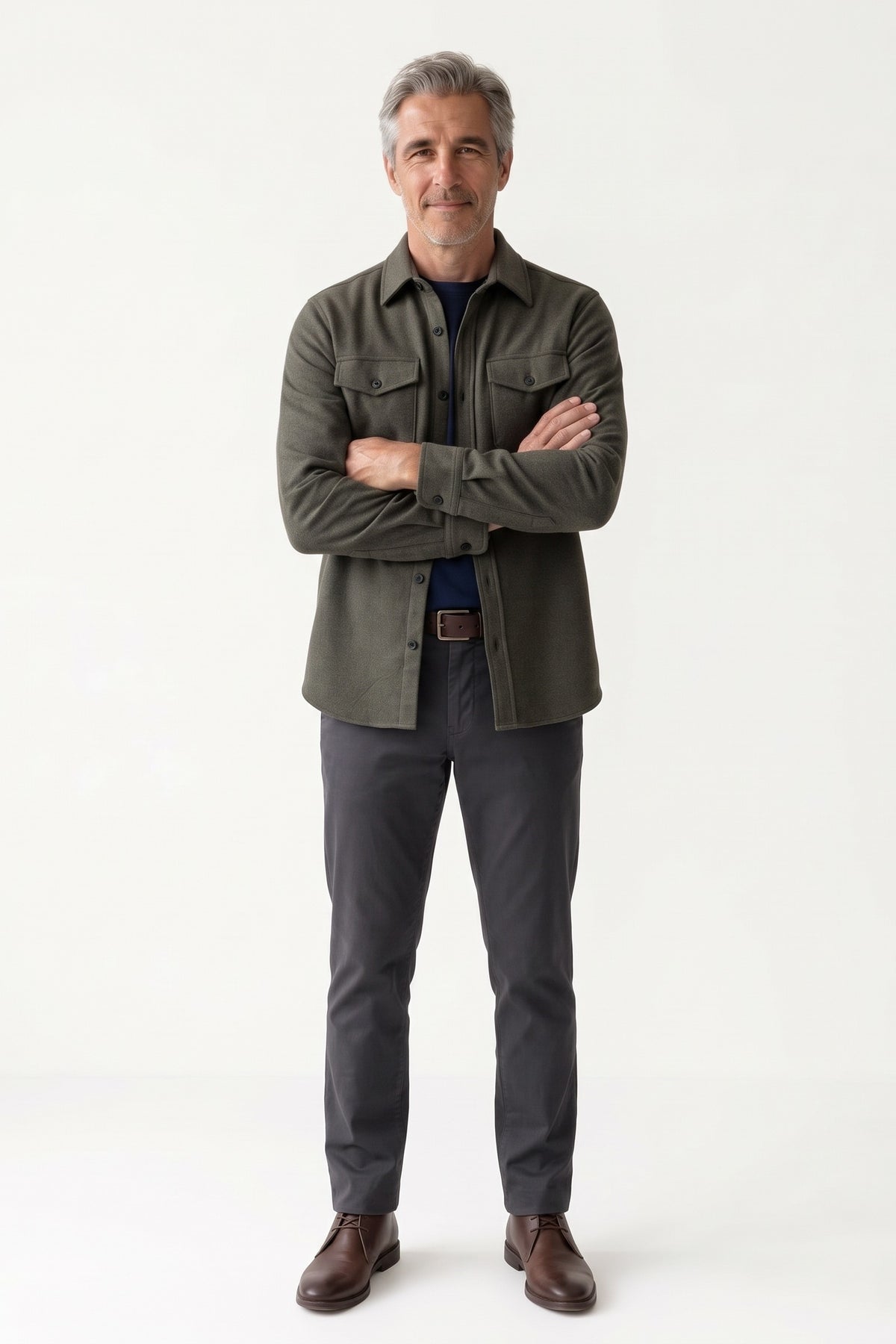 Men's Overshirt Jacket | Button-Up Front — Green — front view — on model