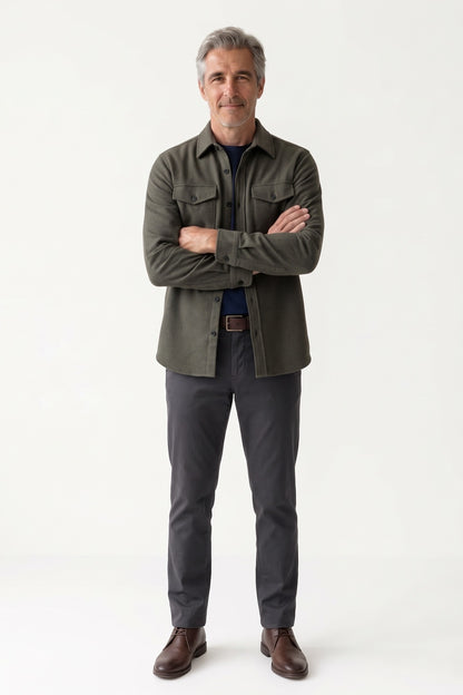 Men's Overshirt Jacket | Button-Up Front — Green — front view — on model