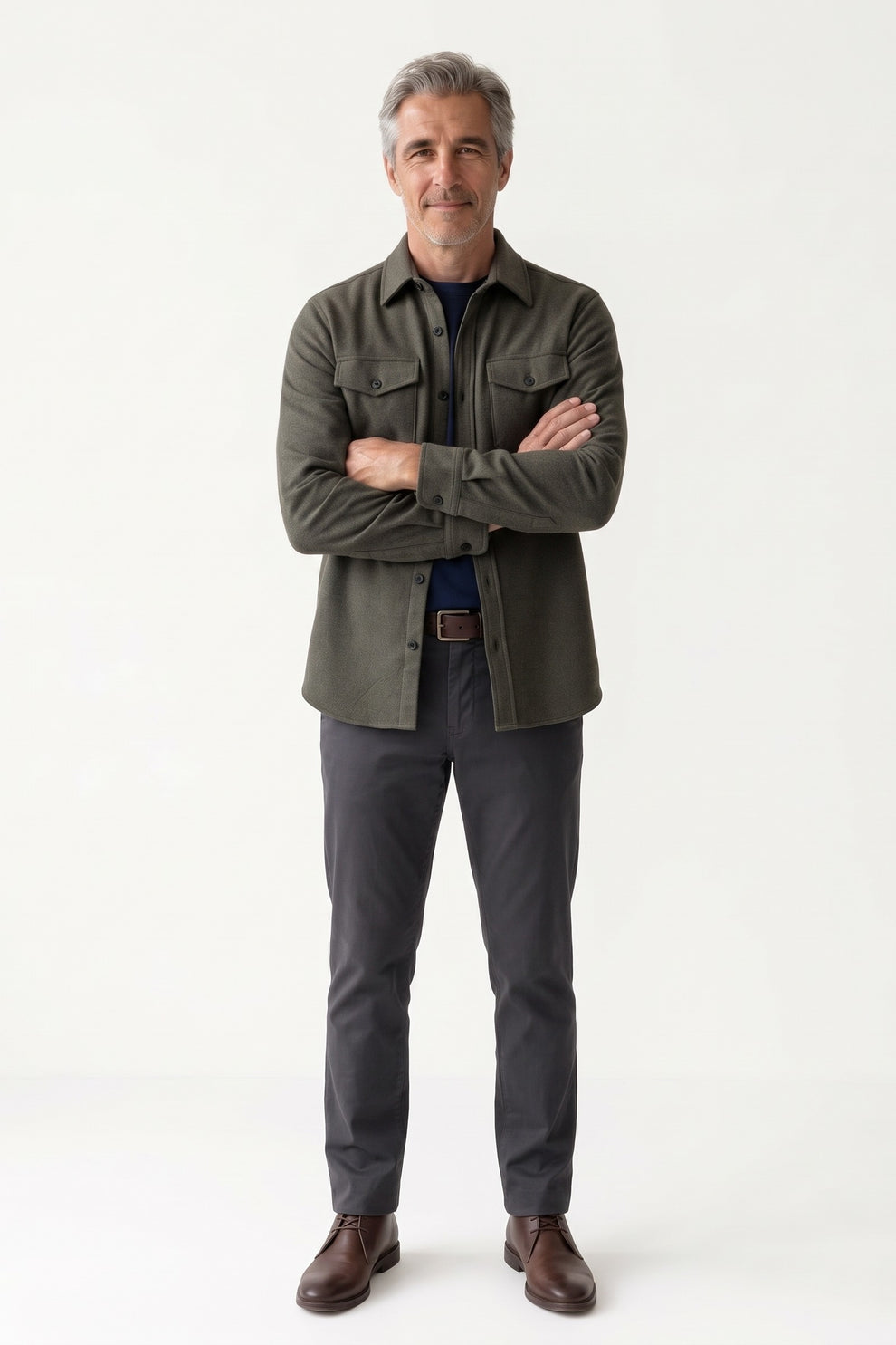 Men's Overshirt Jacket | Button-Up Front — Green — front view — on model