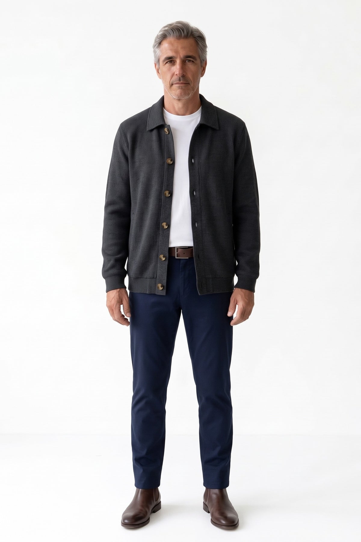 Men's Overshirt Jacket | Spread Collar — Black — front view — on model
