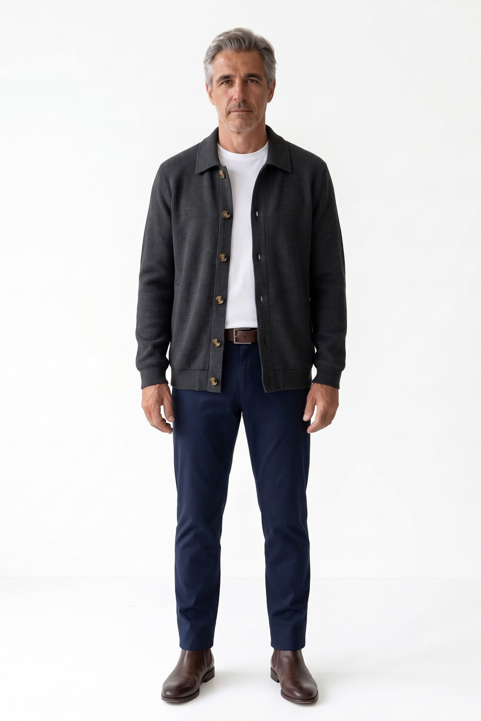 Men's Overshirt Jacket | Spread Collar — Black — front view — on model