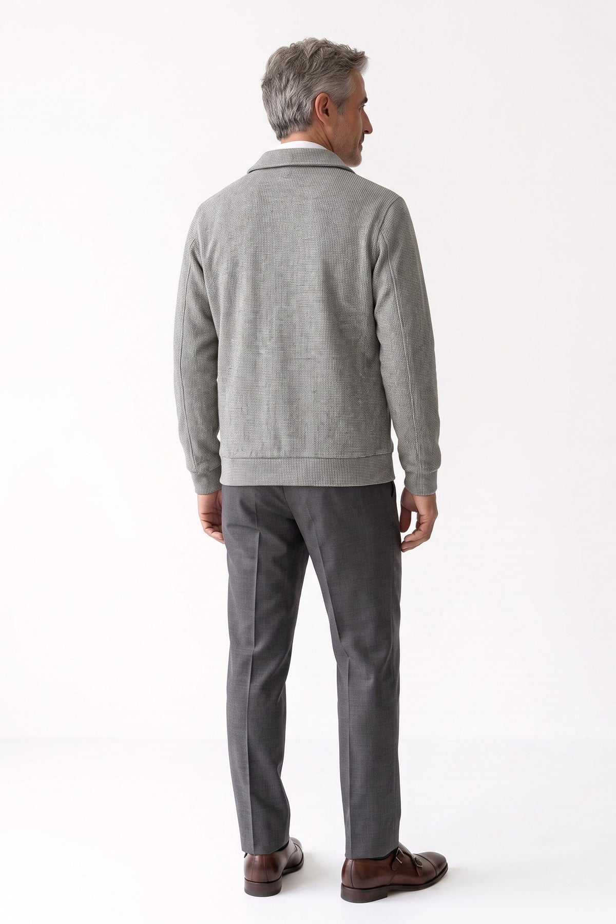 Men's Overshirt Jacket | Spread Collar — Grey — back view — on model