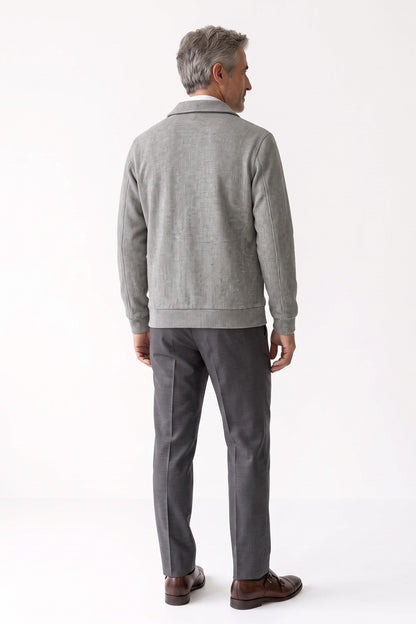Men's Overshirt Jacket | Spread Collar — Grey — back view — on model