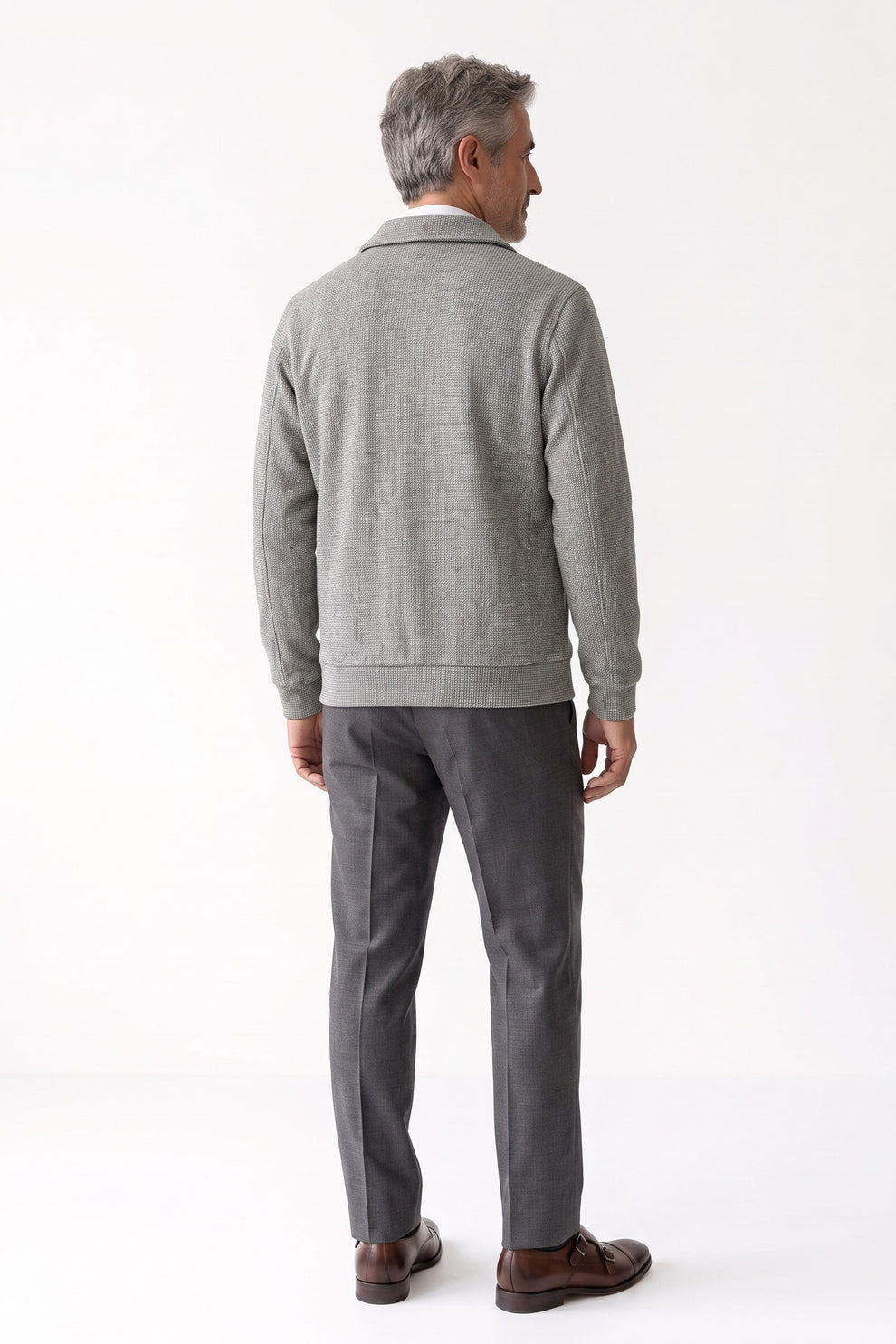 Men's Overshirt Jacket | Spread Collar — Grey — back view — on model