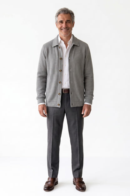 Men's Overshirt Jacket | Spread Collar — Grey — front view — on model