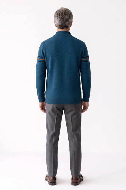 Men's Quarter-Zip Sweater | Stand Collar — Blue — back view — on model