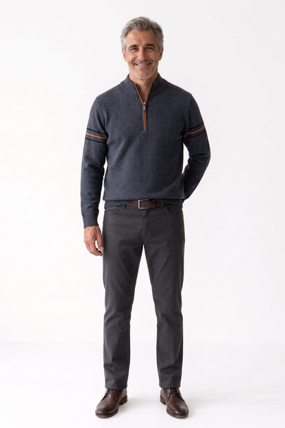 Men's Quarter-Zip Sweater | Stand Collar — Grey — front view — on model