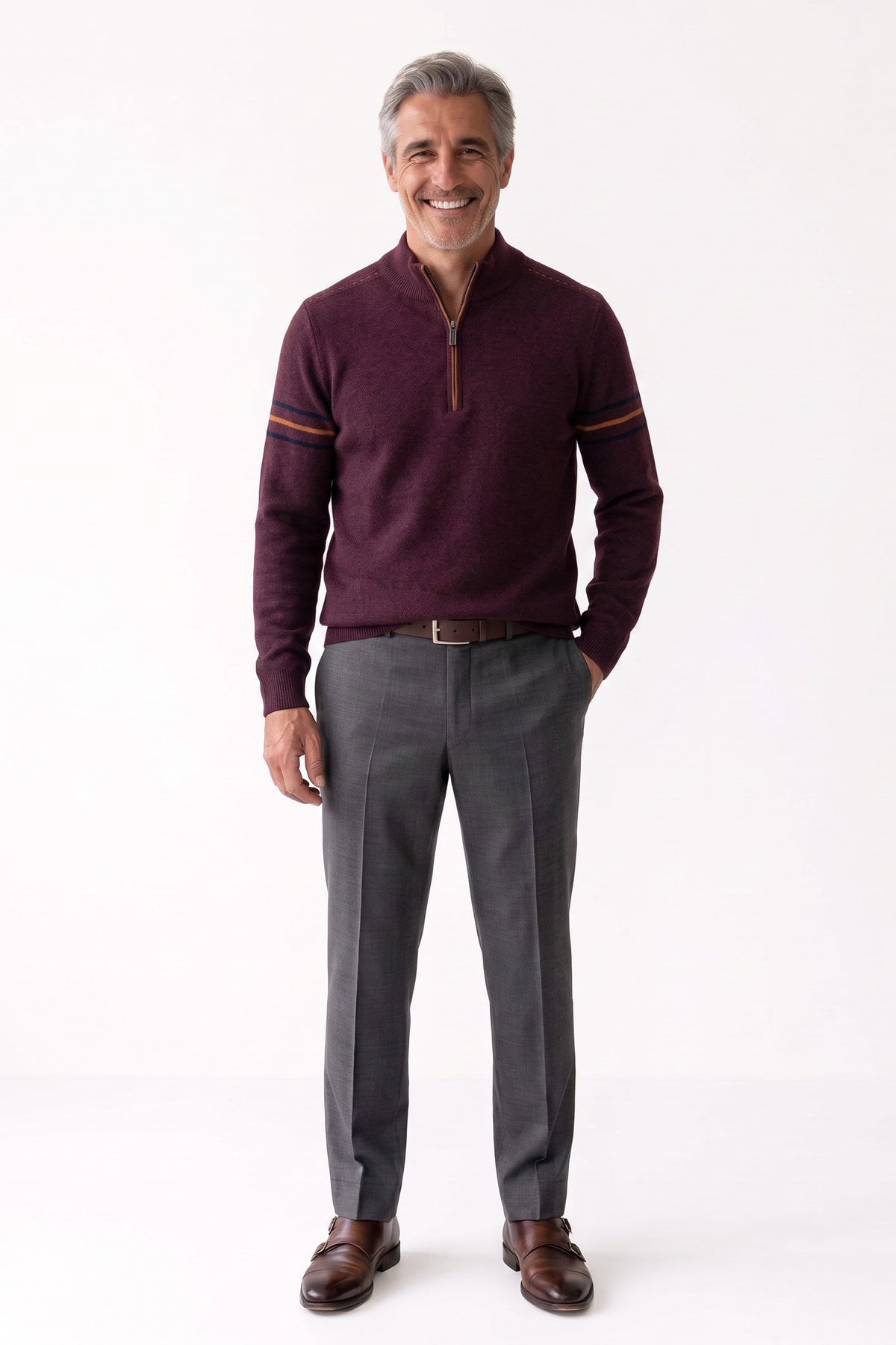Men's Quarter-Zip Sweater | Stand Collar — Red — front view — on model