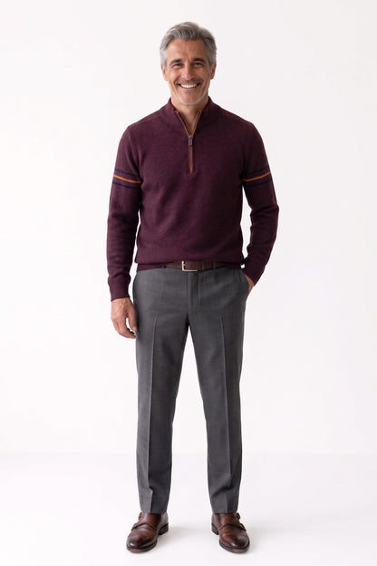 Men's Quarter-Zip Sweater | Stand Collar — Red — front view — on model