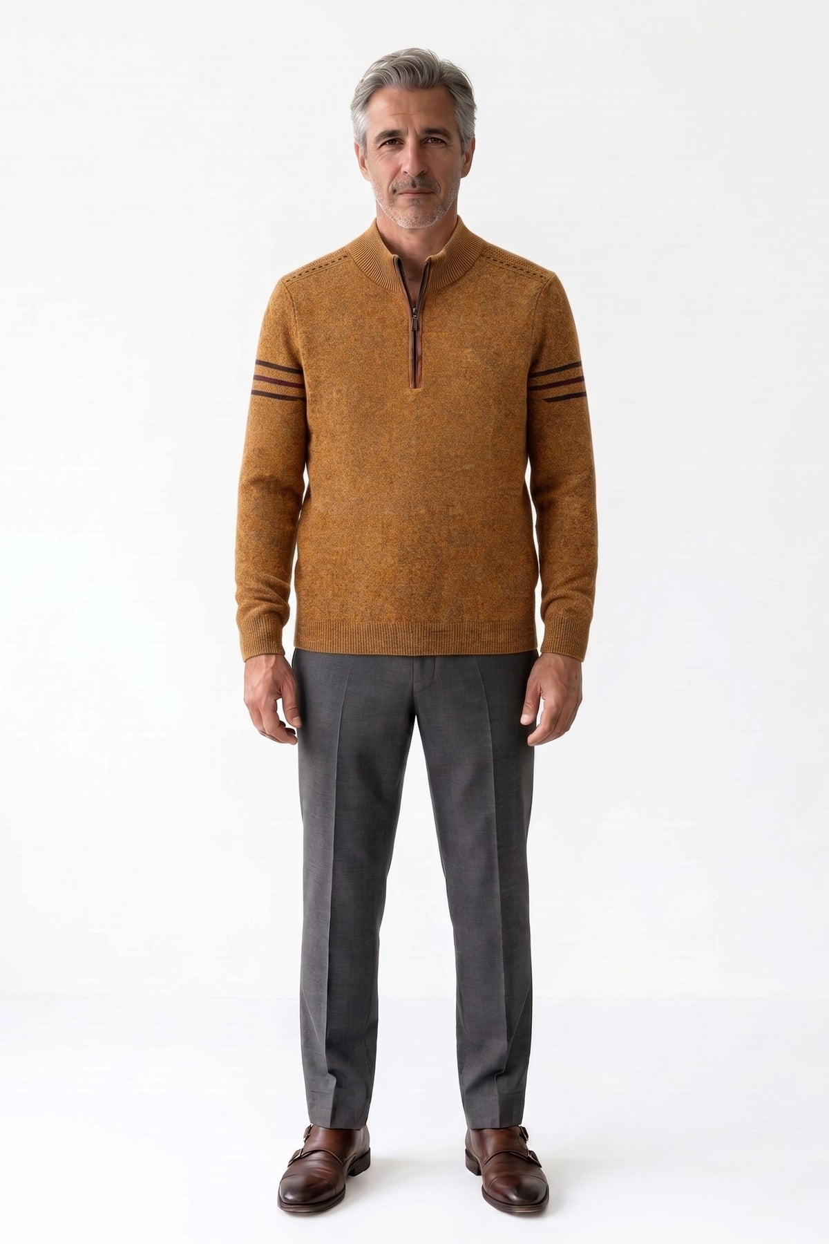 Men's Quarter-Zip Sweater | Stand Collar — Yellow — front view — on model