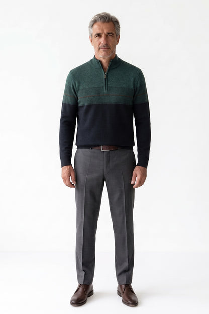 Men's Quarter-Zip Sweater | Striped — Green — front view — on model