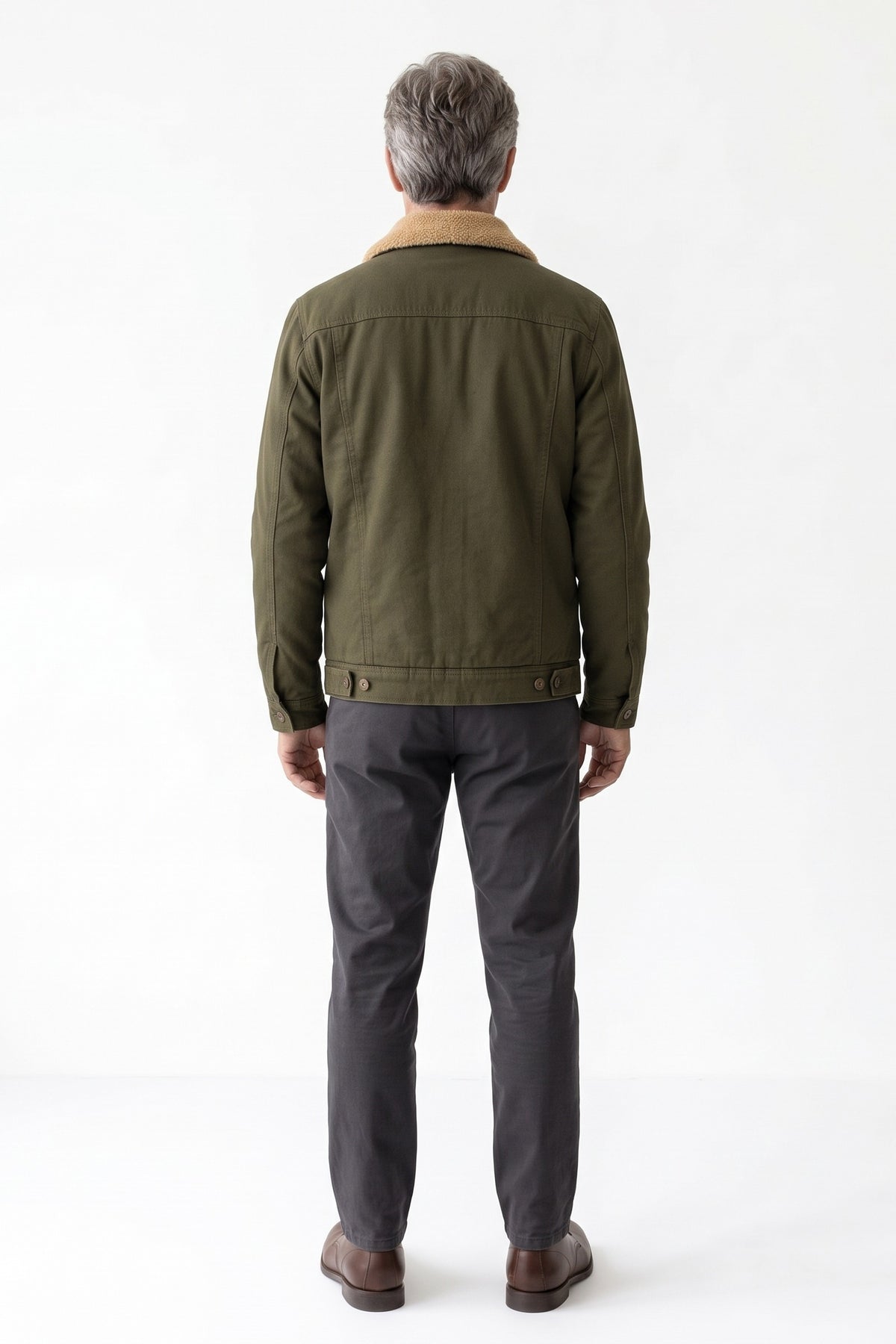 Men's Ranch Jacket | Contrast Collar — Black — back view — on model