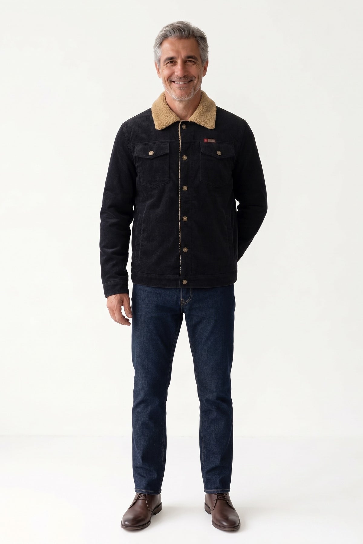 Men's Ranch Jacket | Contrast Collar — Green — front view — on model