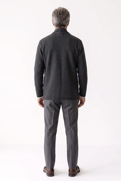 Men's Shawl-Collar Cardigan | Two-Button — Black — back view — on model