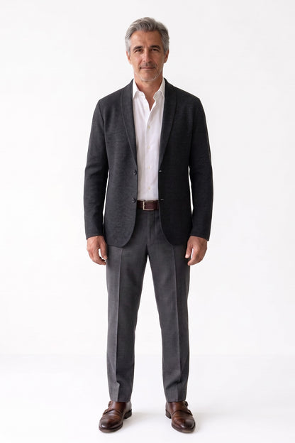 Men's Shawl-Collar Cardigan | Two-Button — Black — front view — on model