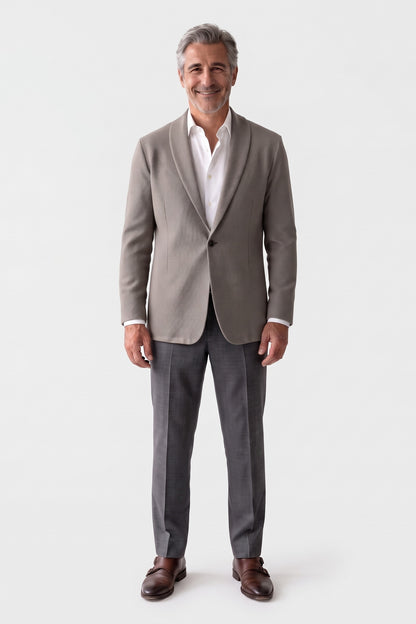 Men's Shawl-Collar Cardigan | Two-Button — Grey — front view — on model