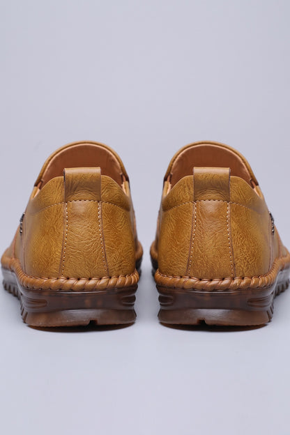 Men's Slip-On Loafers | Moc-Toe Stitching — Intense Orange — shoe_back — on model