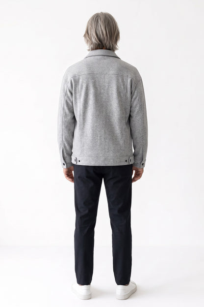 Men's Trucker Jean Jacket | Snap Closure — Light Grey — back view — on model