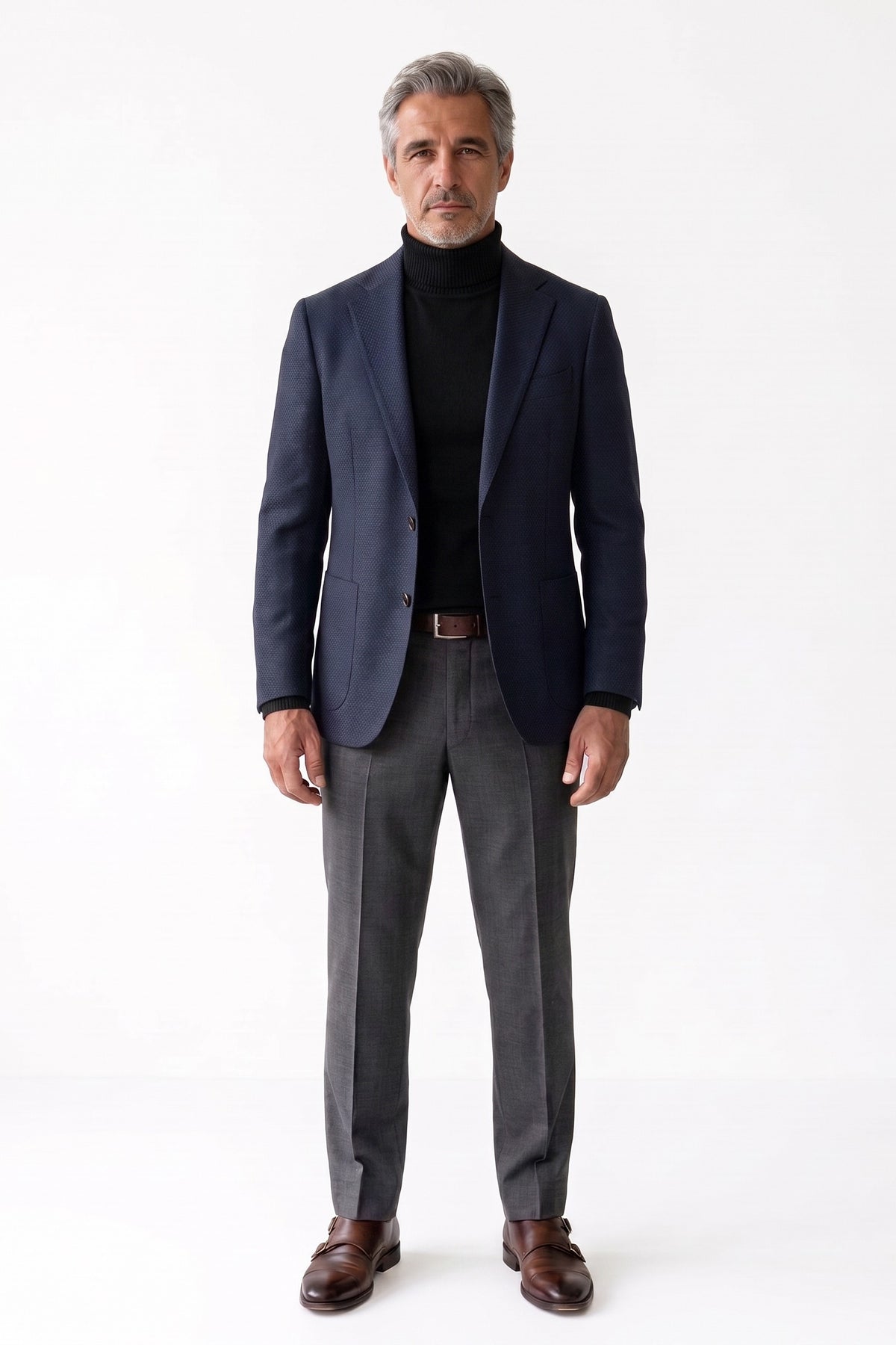 Men's Turtleneck Sweater | Ribbed Cuffs — Black — front view — on model
