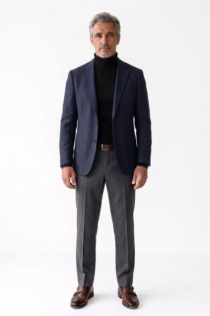 Men's Turtleneck Sweater | Ribbed Cuffs — Black — front view — on model