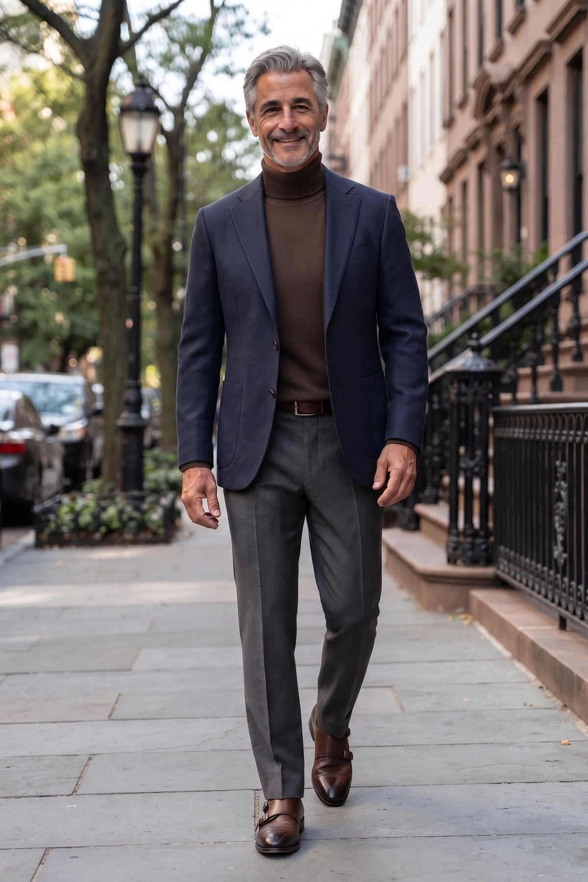 Men's Turtleneck Sweater | Ribbed Cuffs — Brown — lifestyle — on model