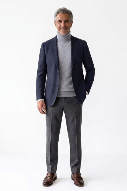 Men's Turtleneck Sweater | Ribbed Cuffs — Grey — front view — on model