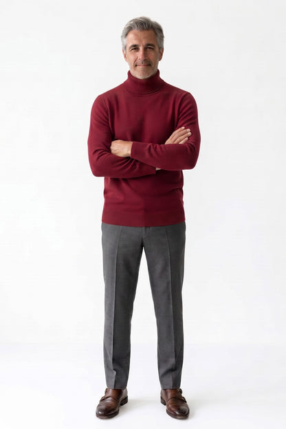 Men's Turtleneck Sweater | Ribbed Cuffs — Red — front view — on model