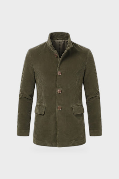 Men's Stand Collar Jacket | Button Front — Military Green — product view