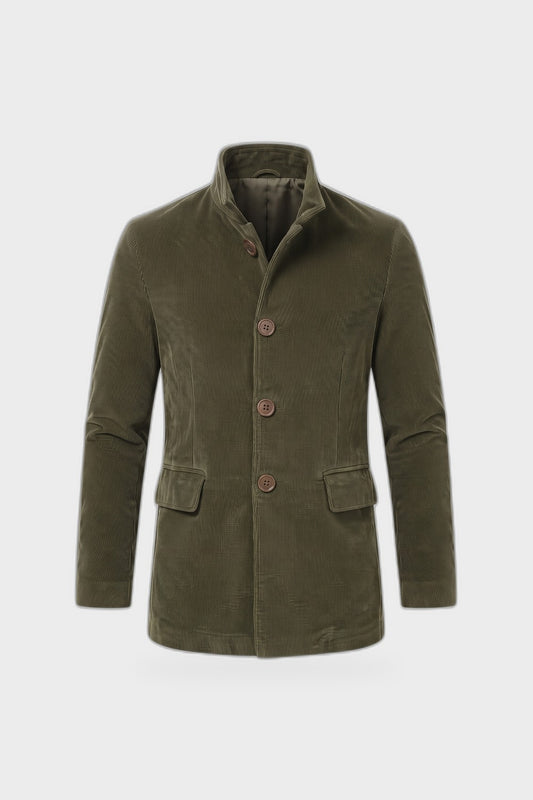 Men's Stand Collar Jacket | Button Front — Military Green — product view