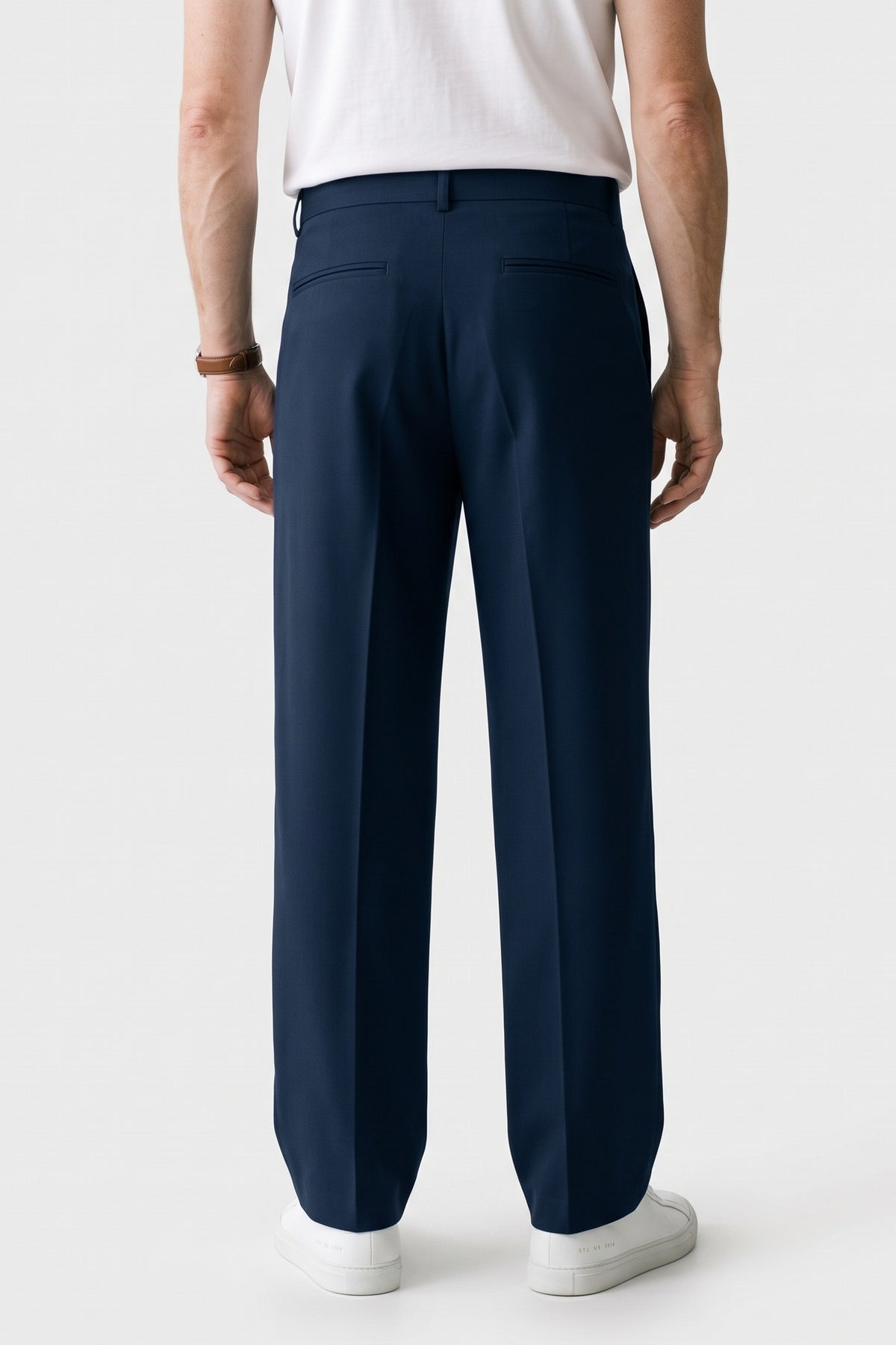 Men's High-Waist Suit Trousers | Wide Leg — Navy Blue — back view — on model