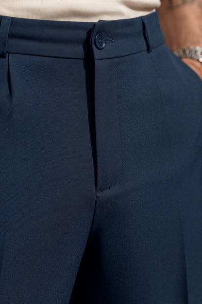 Men's High-Waist Suit Trousers | Wide Leg — Navy Blue — detail — on model