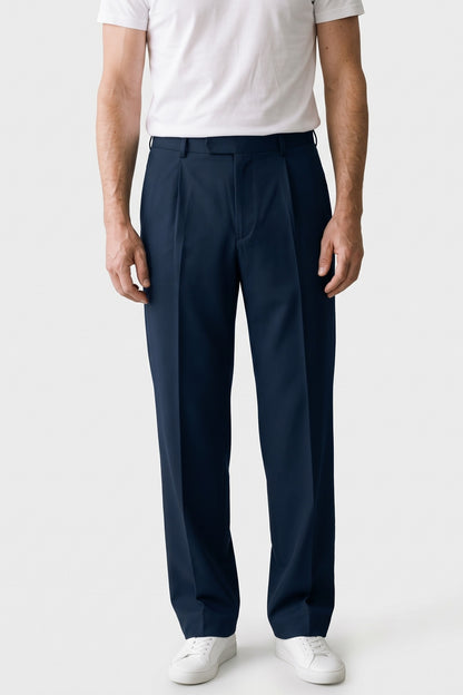 Men's High-Waist Suit Trousers | Wide Leg — Navy Blue — front view — on model